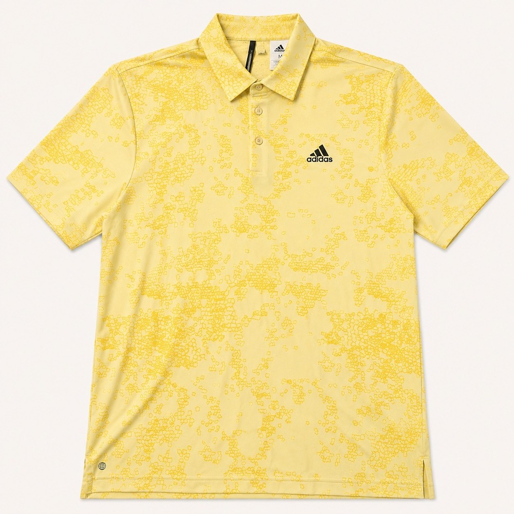 Adidas Golf Polo Shirt Mens Medium Yellow Performance Floral Print NWT